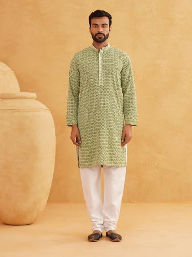 Image of SOJANYA Men's Coffee Brown Cotton Blend Kurta with Intricate Embroidery & Subtle Sequin Work