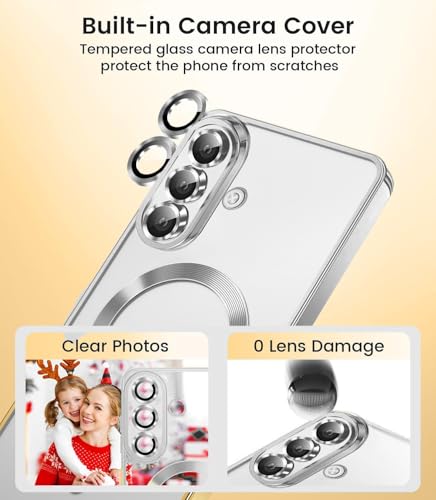 Image of VONZEE Clear Logo Electroplating Transparent Back Case for Samsung Galaxy A57 5G, Magnetic Plating Electroplate TPU Cover, Individual Camera Protection for Each Lens- Silver