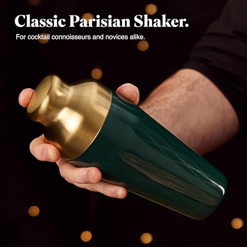 VonShef Cocktail Shaker Set, Gold & Green 6pc Set with Parisian Cocktail Shaker, Bartender Kit w/ Strainer, Muddler, Jigger & More, Gift Box Included - Image 3
