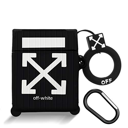 Woocon for Airpods Case,3D Kawaii Cute Cool Character Cartoon Silicone Protective Cover Accessories Cases with Keychain Compatible 1/2 (Off White （Black）)