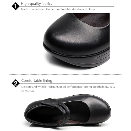 Women's Leather Wedge Mary Jane Laces Hook and Loop Comfortable Round Toe Soft Sole Non-Slip Chunky Platform Casual Pumps for Walking, Working, Dating3