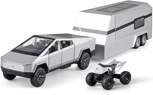 Image of 1:24 Scale Tesla Truck+Trolly Toy Car|Metal Pullback Diecast Car for Kids with Openable Doors, Sound|Light Effects Toy for Car Enthusiasts|Color As Per Available