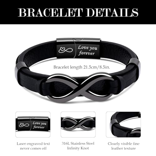 VGWON Mens Infinity Knot Bracelet, Christmas Gift for Him To My Man/Son/Dad Leather Bracelet I Love You Mens Bracelet Mens Birthday Gift Boyfriend Husband Couple4