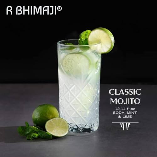 Image of Premium Crystal Water Glass Set of 6 - Highball Drinking Glasses Set for Home - Glass Set for Water Juice Shakes Mojito Cocktail Colddrinks (Chex Design)