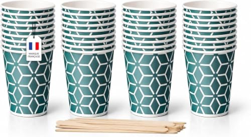 Caramont,400 Vasos de Cartón ,7 onzas con Agitadores de Madera,Ecológicos y Desechables,Resistentes al Calor,Ideales para Café,Té,Cumpleaños,etc.