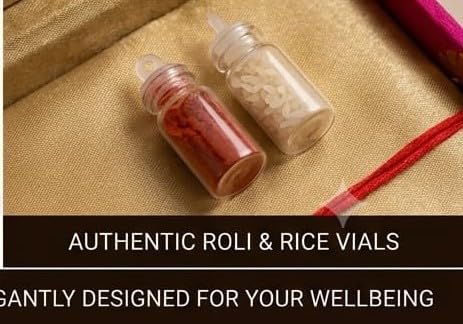 Image of Designer Set for Brother with Analog Wrist Watch, Matching, Rudraksha Evil Eye Rakhi, Roli Chawal & Gift Box | Raksha Bandhan Gift Hamper