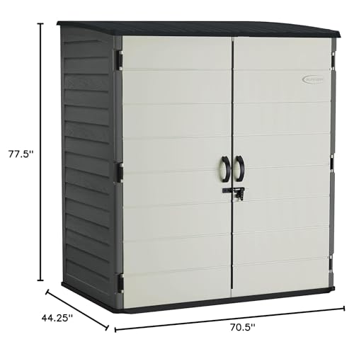 Suncast XL Vertical Storage Shed, 106 Cu Ft, Lockable Doors, Iron Ore Gray - image 2