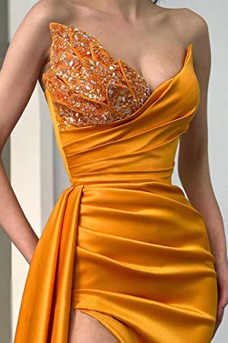 Prom Dresses 2025 Strapless Mermaid Sequin Beaded Satin Long Slit Evening Gowns for Women Bridesmaid Dresses3