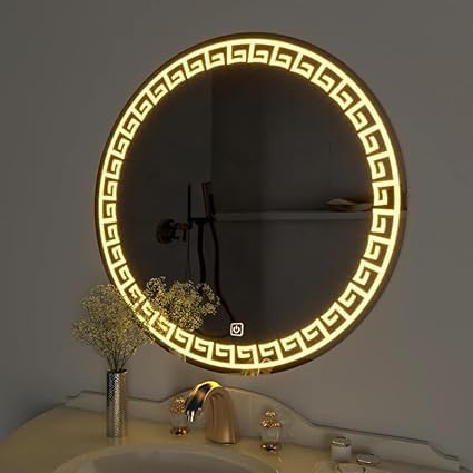 Image of Round LED Mirror Double-Sided Light, 3 Color Modes, Dimmable, Defogger, Memory Function for Bathroom Vanity (80X80 CM)