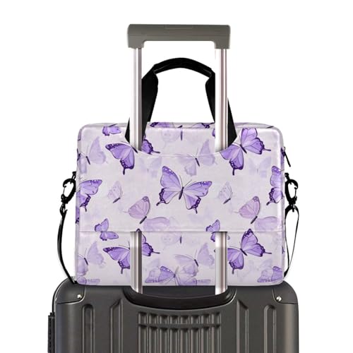 Bolso maletín para laptop con diseño mariposas moradas miniatura 4