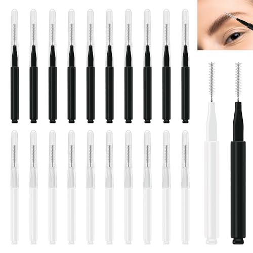 20 Pcs Brow Lamination Brush Micro Eyebrow Brush with Cap Micro Spoolies for Brow Lamination Portable Mini Spoolies for Eyebrows Extensions Tool 2 Colors (10 Black+10 White)