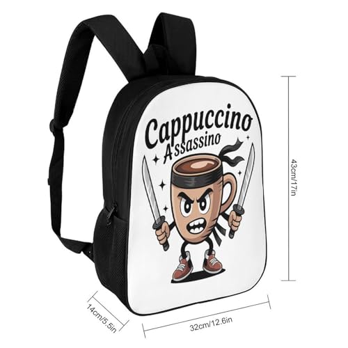 Capuccino-Assassino Merch 17 Inch Shoulder Backpack Italian-Brainrot Meme Water Resistant Lightweight Daypack2