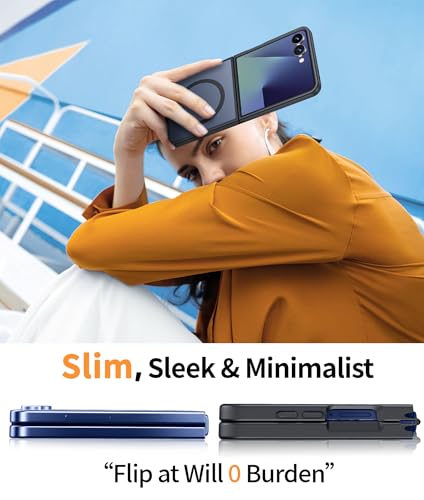 Image of FNTCASE for Samsung Galaxy Z-FLIP-7 Case: Magnetic Matte Phone Cases with Screen Protector Drop Proof Compatible with Magsafe Slim Rugged Shockproof Protective Translucent Cell Cover (C-Frosted Black)