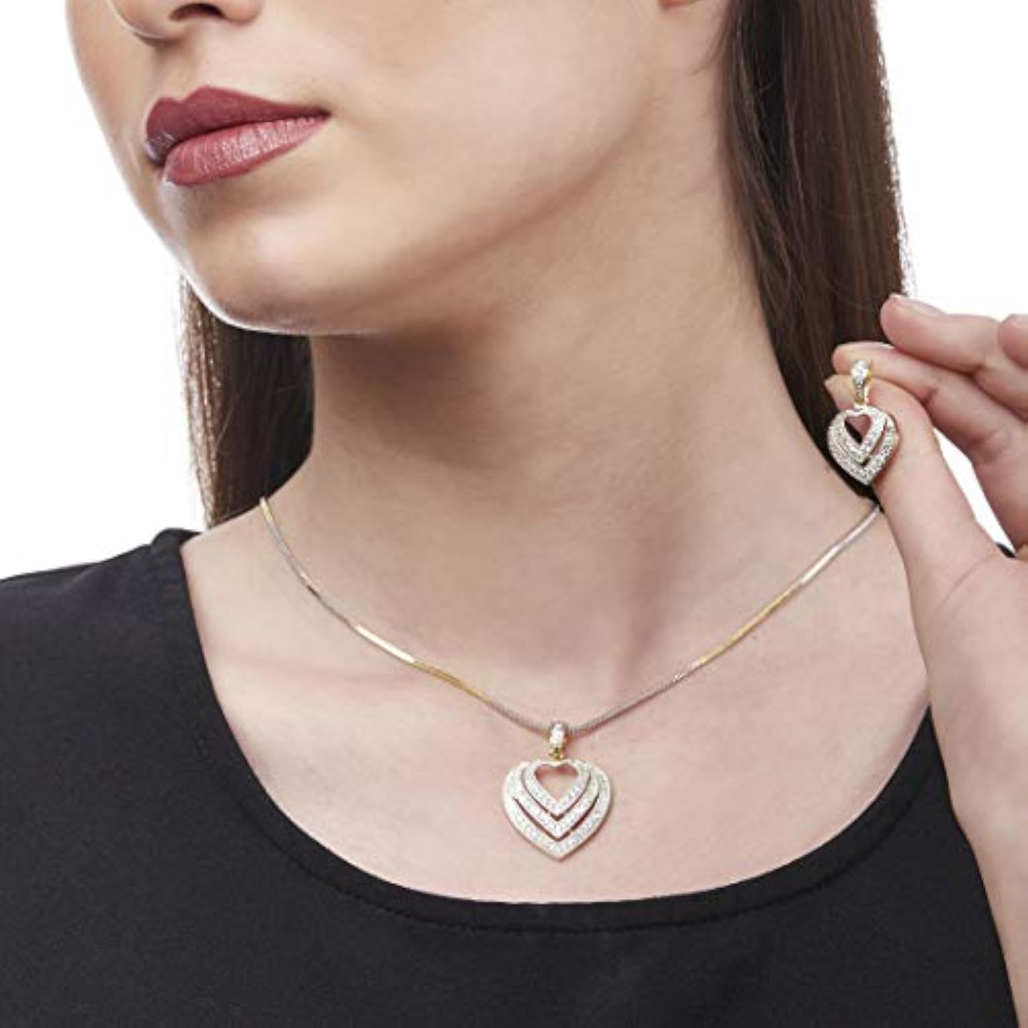 Valentine American Diamond Heart Shape Pendant - Design 13