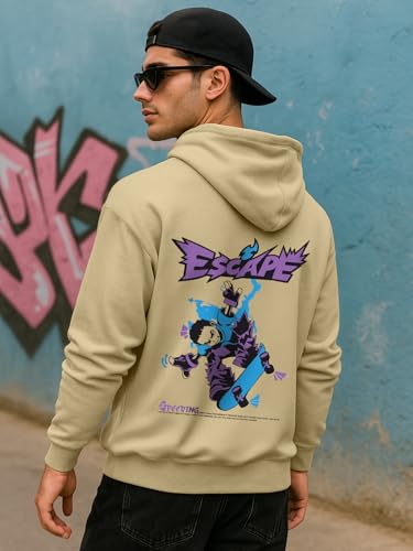 Image of Veirdo Polycotton Spun Oversized Fit Drop Shoulder Hooded Sweatshirt Full Sleeves Back Graphic Printed Jumper Hoodie for Men (Available Sizes: S to 3XL)