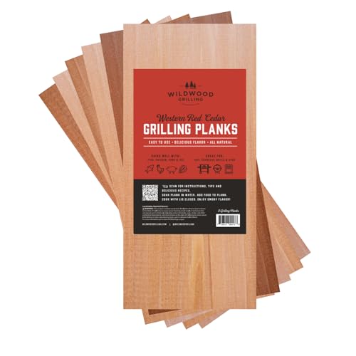 Wildwood Grilling Signature 5” x 11” Cedar Grilling Planks (6-Pack) - USA-Made & Sourced - Adds Delicate, Earthy Flavor to Food - 100% Natural Product for Fish, Seafood, Veggies & Fruit