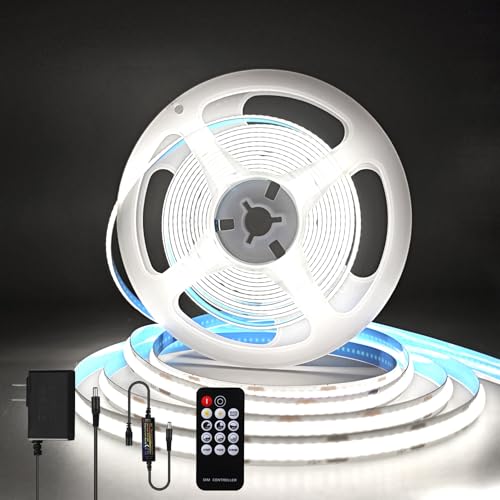 Image of ZSLAIFU COB LED Strip Light 24V, 16.4ft White LED Light Strip with Remote, High Density Flexible White Tape Lights, CRI90+ LED Lighting for Backlighting for TV, Bedroom, Cabinet, Indoor Decor