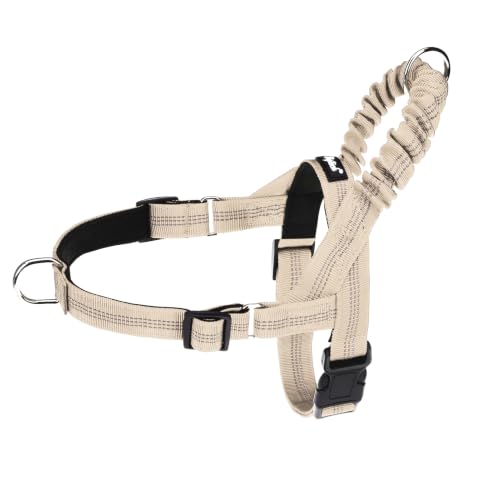 Image of PUPTECK No Pull Dog Harness Small Sized Dog, Adjustable Reflective Pet Vest Harness with Bungee Handle, Escape Proof No Choke Harness for Small Dogs Walking Training, Beige S