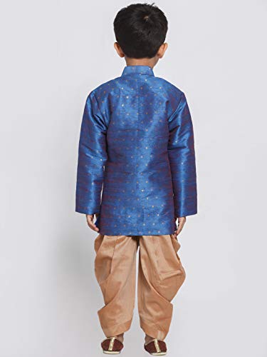 Image of JBN Creation Light Blue Cotton Silk Blend Boys Indo Wstern Style Sherwani Set