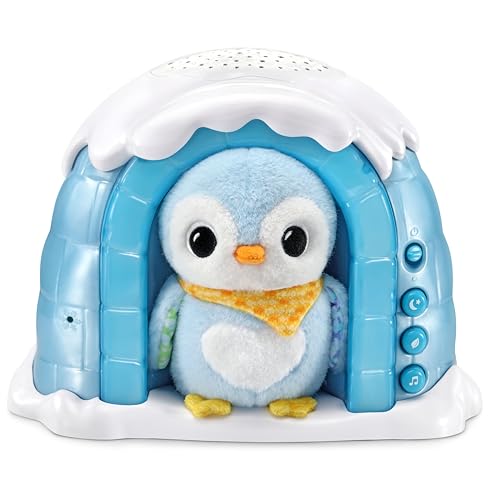 VTech - Veilleuse P’tit Pingouin Nuit Étoilée, Igloo Veilleuse Bébé Musicale, Projection Lumineuse au Plafond, Musique Douce, Bruits Blancs, Doudou...