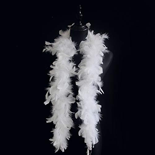 Fukang Feather 5pc Turkey Chandelle Feather Boa -Kids Feather Boa, Kid Party, Birthdsy Boa 4 Feet Long(White)