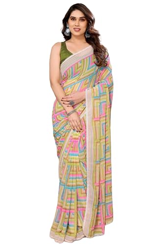Image of Panzora Women's Georgette Printed Ready To Wear One Minute Saree With Unstitched Blouse Piece