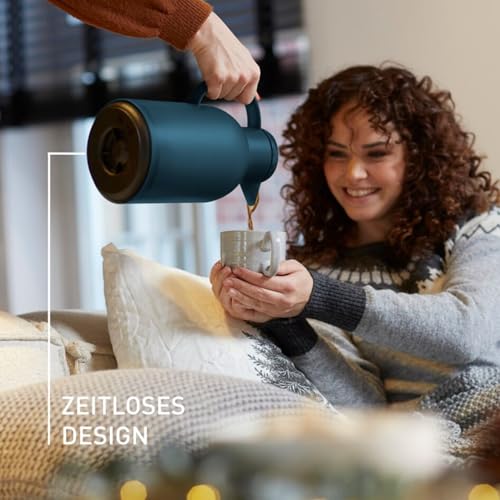 Emsa Samba Isolierkanne, 1,5 Liter Fassungsvermögen, Quick Press Verschluss, 100% dicht, 12h heiß und 24h kalt, mit Glaskolben, made in Germany, Transluzent/Ozeanblau, N4012000 5