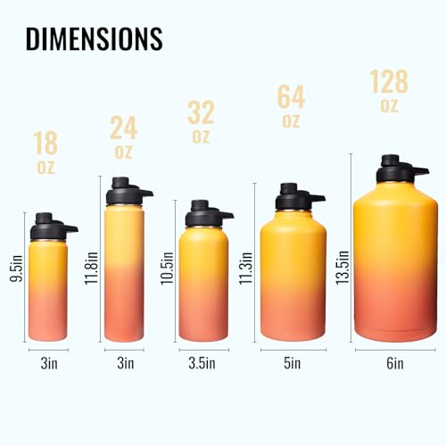 Image of Fijinhom Insulated Water Bottle with Handle, 304 Stainless Steel Water Bottles with Wide Mouth, Double Wall Vacuum Sports Water Bottle, BPA Free, Keep Cold and Hot, 32 Ounces Yellow&Orange