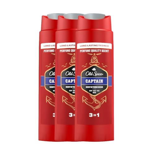 Old Spice Captain 3-in-1 Shower Gel & Shampoo for Men 400 ml – Body, Hair & Face Cleanser with Sandalwood & Bergamot Scent – Long-Lasting Freshness, Daily Use Men’s Grooming, Pack of 3