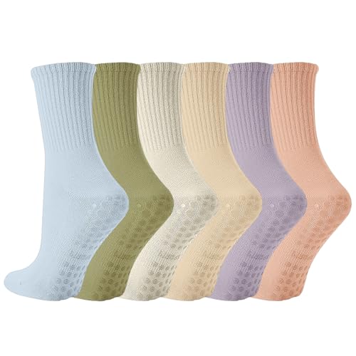 Druuzyl Calze Yoga 6 Paia Calzini Antiscivolo Pilates Donna Calze Yoga Calze in Cotone Antiscivolo Calzini Sportivi con Puntini in Gomma Taglia 36-41 per Danza Classica Palestra e Fitness
