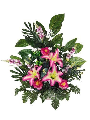Fleurs artificielles cimetière tombe église grand centre de table fuchsia DRW - 2