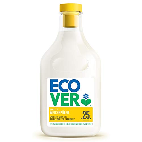 Ecover Suavizante Gardenia & Vainilla (750 ml/25 lavados), Suavizante ecológico para ropa suave y perfumada.