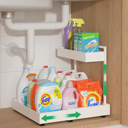 Image of REALINN L-Shaped Under Sink Organizer with 6-Level Height Adjustment