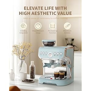 Amaste Espresso Machine with Grinder 15 Bar Espresso Machine with Steam Wand for Latte and Cappuccino 68Oz Water Tank Pre Infuse Brewing Espresso Coffee Maker for Home Use Barista Kit Blue