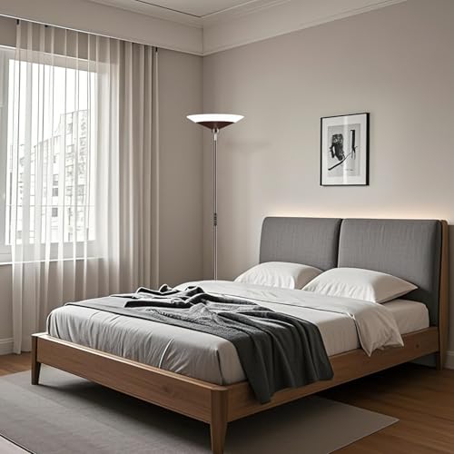 Image of SIBRILLE Brown Torchiere Floor Lamp - 30W Dimmable LED Standing Lamp with Remote, 4 Color Temps, Stepless Dimming, 3000-6500K, 1800LM, 72in Tall Floor Light for Office Bedroom Living Room Corner