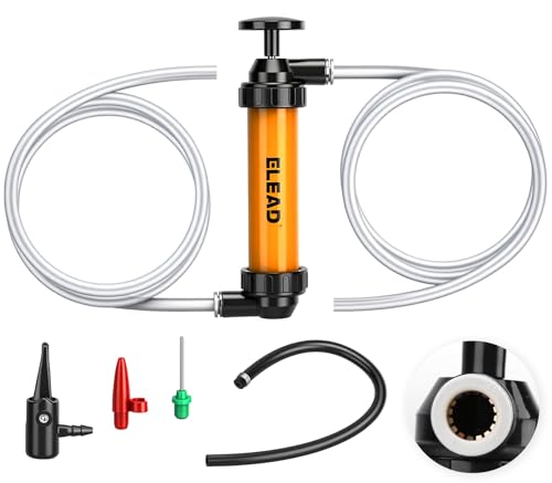 Gas Siphon Pump for Gasoline Multi-Use Fluid Transfer Pump Oil Liquid Siphon Pumps Fuel Siphon Tool Multifunction Hand Inflation Pumps with Inflator Hose adapter Needle Valve/Balloon adapter