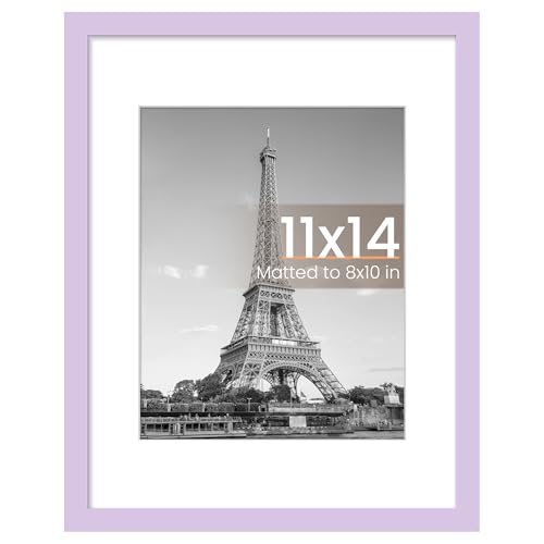Image of upsimples 11x14 Picture Frame, Display Pictures 8x10 with Mat or 11 x 14 Without, Wall Hanging Photo Frames, Purple, 1 Pack