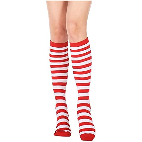 Uttpll Women Crazy Halloween Socks Athletic Running Baseball Stockings Striped Leg Warmers Colorful Novelty Knee High Long Socks Red+White One Size Cover