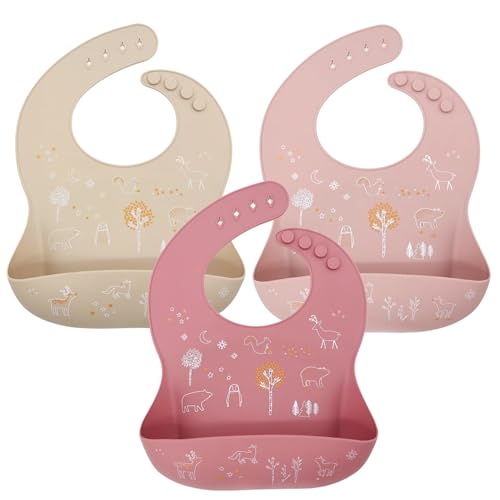 Image of Silicone Bibs For Babies-3 Silicone Baby Bibs, Baby Bibs For Eating, Silicone, Washable Bibs, Feeding bibs, silicone bib,