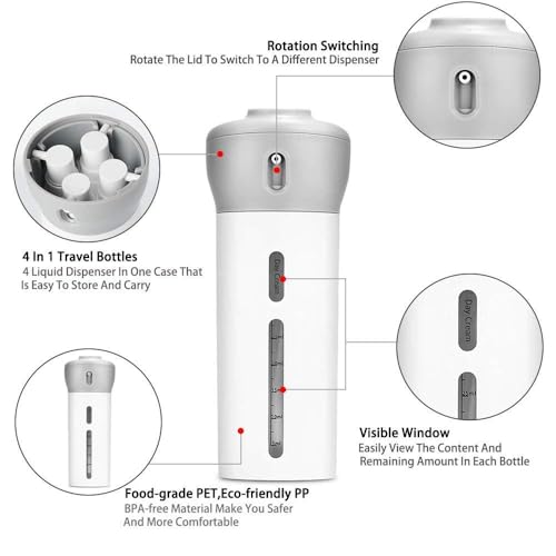 Image of Lazer 4 in 1 Travel Size Refillable Dispenser Bottle Set | PET Pump Leak-Proof Plastic Containers for Shampoo, Lotion, Cosmetic Liquids | Compact & Portable Travel Toiletries Storage Organizer