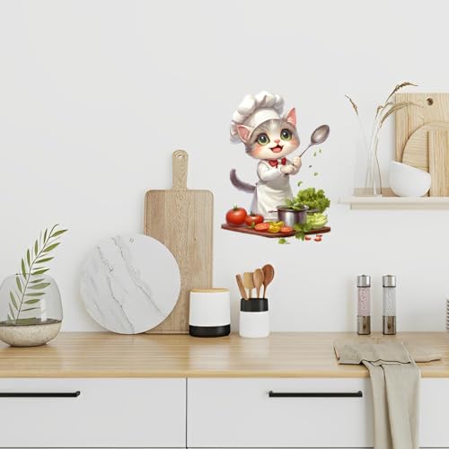 3 Stück Wandtattoo Küche Selbstklebend, Wandsticker Küche süss kleine Katze Koch, Wanddeko Küche Katze Küchenmeister, Kinderzimmer Wanddeko für Wohnzimmer, Schlafzimmer, Esszimmer
