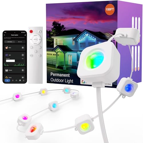 Fitop Permanent Outdoor Lights, 150FT RGB Outdoor Lights for House Decor, Smart Eaves Lighting, Extendable LED Strip with IP67 Waterproof, Music Sync, APP/Voice/Remote Control, Alexa/Google Compatible