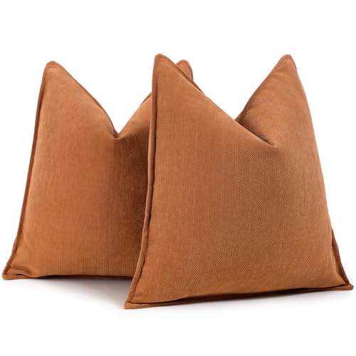 ZWJD Orange Pillow Covers 20x20 Set of 2 Chenille Throw Pillow Covers with Elegant Design Soft and Luxurious Decorative Throw Pillows for Couch, Bed, and Home Decor
