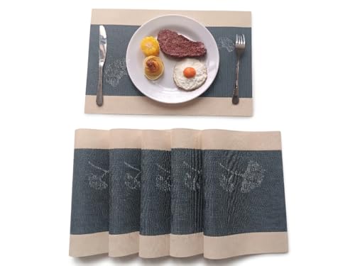 Image of Dribble PVC Placemats Set of 6 | Heat-Resistant, Washable, Waterproof Table Mats | Anti-Slip Dining Table Placemats for Kitchen & Home Decor - 45x30cm, Design - Olive Sand