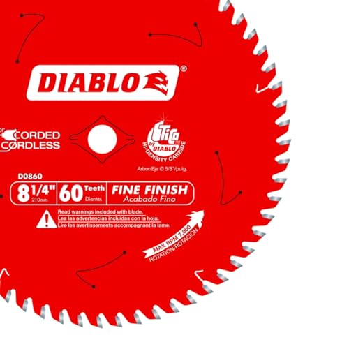 Image of Diablo Fine Finish Saw Blade with Tico Hi-Density Carbide and Perma-Shield - Ideal for Wood, Plywood and Melamine - 8-1 /4 in Diameter, 60 ATB Teeth - D0860X