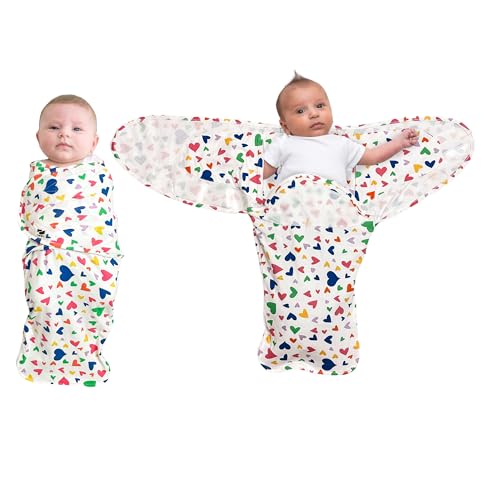 Image of Norani Baby Snugababe Swaddle Pod for Newborns | Secure Arm Inserts Prevent Escape | Easy-Zip for Diaper Changes | Colorful Hearts Print