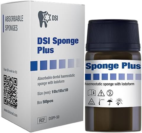 DSI Sponge Plus, 50 Count Rectangular Sponge, Sterile Dental Absorbable Hemostatic Collagen.