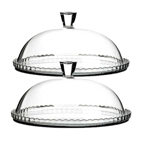 Juego de 2 Bandejas para Tartas Redonda con Campana, Apta para Dulces y Tartas, Plato de Servicio de Cristal Transparente - Diámetro 32.2 x Altura 15.4 cm- JUANIO -