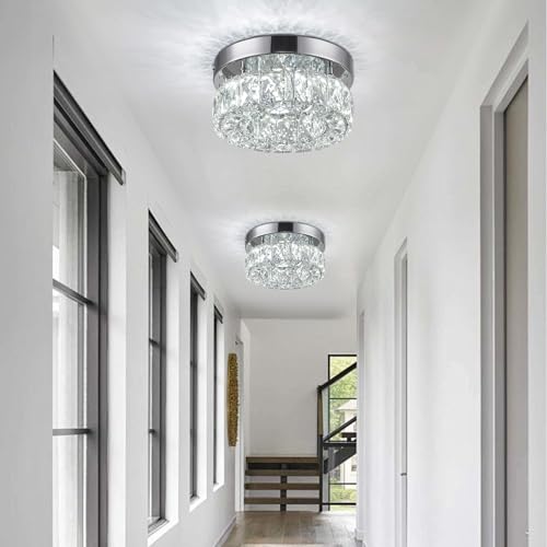 7.9 Inch Modern Mini Crystal Chandelier LED Flush Mount Ceiling Light - 16W 6000K Cool White, Round Crystal Lamp for Hallway, Kitchen, Bathroom, Bedroom, Laundry (Room) and Dining Room Lighting 7.9 Inch Modern Mini Crystal Chandelier LED Flush Mount Ceiling Light - 16W 6000K Cool White, Round Crystal Lamp for Hallway, Kitchen, Bathroom, Bedroom, Laundry (Room) and Dining Room Lighting