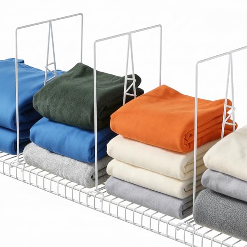 Wire Shelf Dividers, White, 12″ Deep, 16″ Height, 4 Pack | Closet Organization & Storage Organizer, No Tool Installation, Metal Shelf Accessories